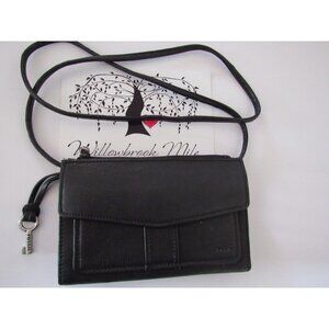 Vintage ~ FOSSIL Black Leather Wallet Crossbody Small Bag Purse Organizer ~ WFob